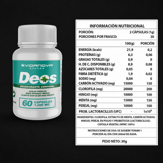 Deos · Desodorante Corporal en Cápsulas · Adiós al Mal Olor (60 cápsulas)