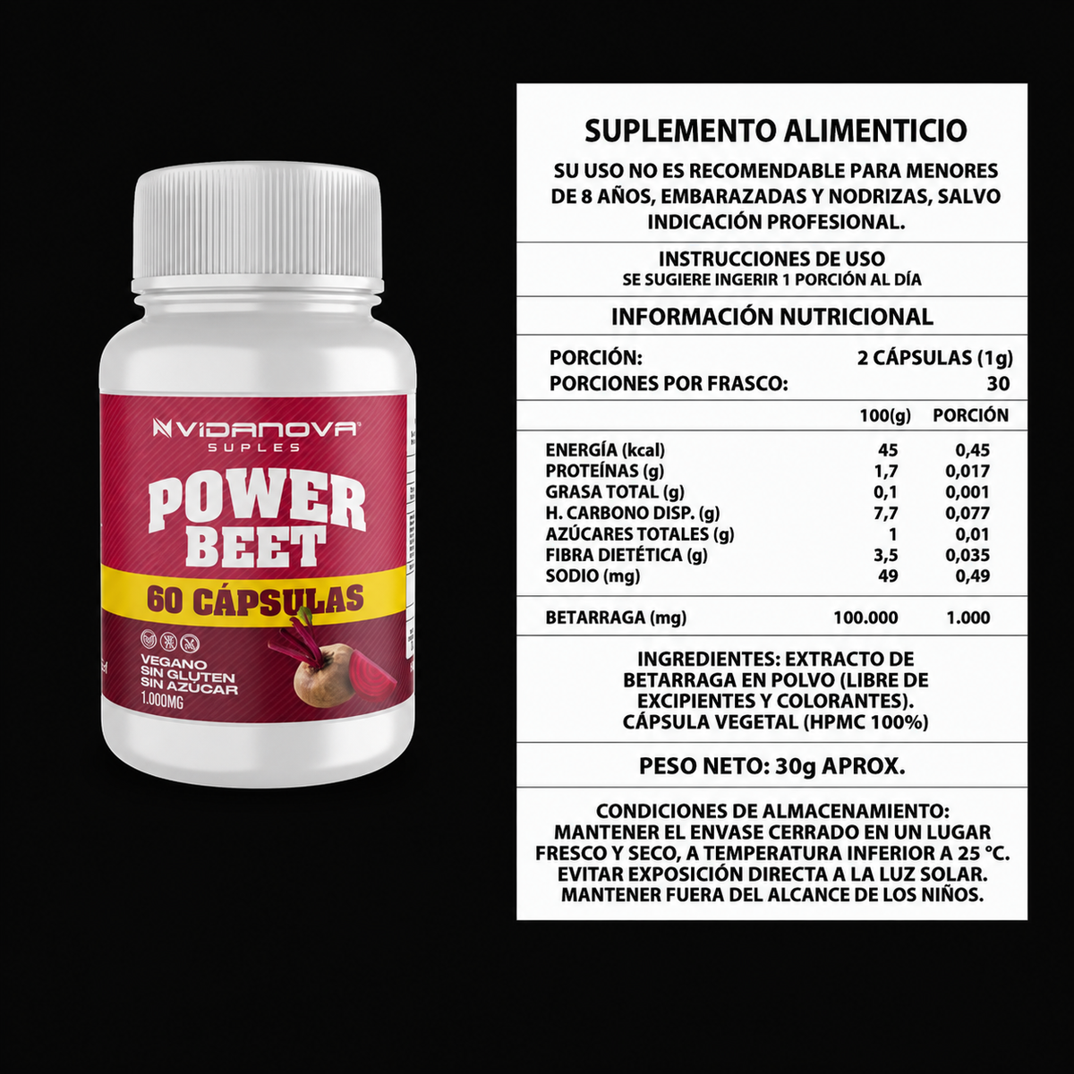 Power Beet · Betarraga · Energía & Resistencia (60 cápsulas)
