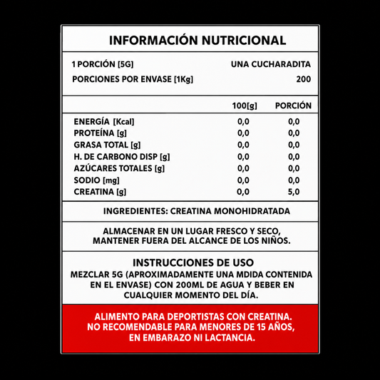 Creatina Monohidratada Micronizada 1 kg · Fuerza & Rendimiento · Envío Gratis