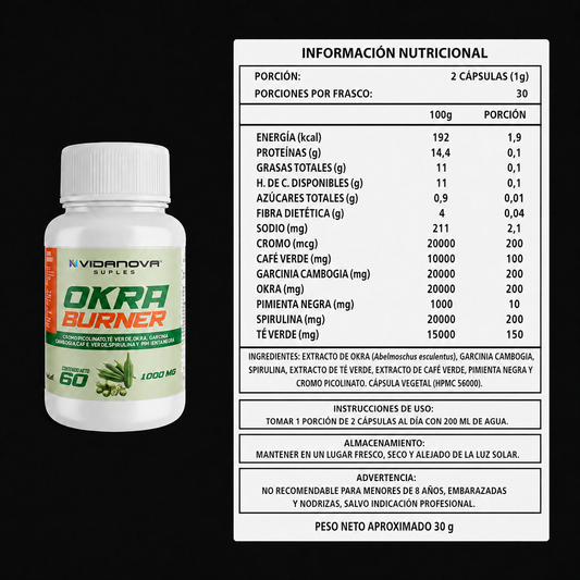 Okra Burner · Quema & Control del Apetito (60 cápsulas)