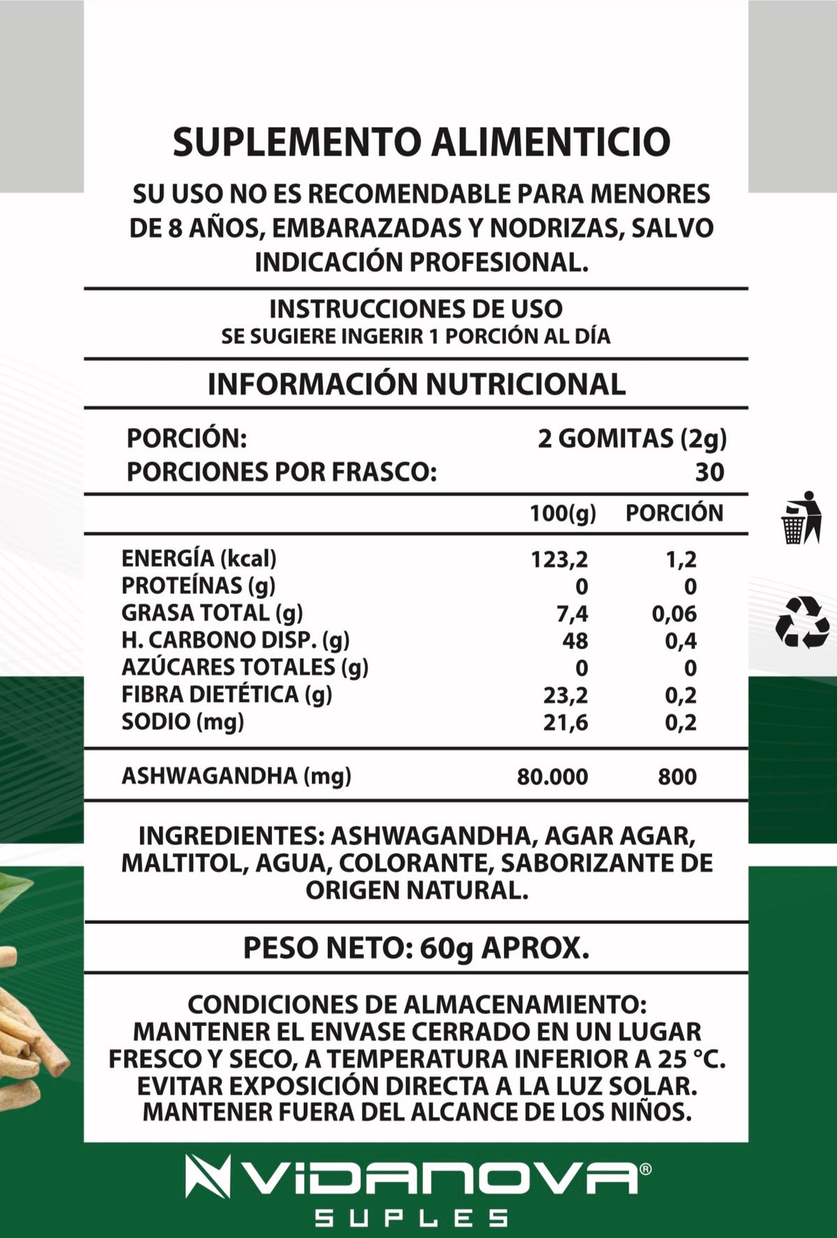 Gomitas de Ashwagandha 800 mg (x60)