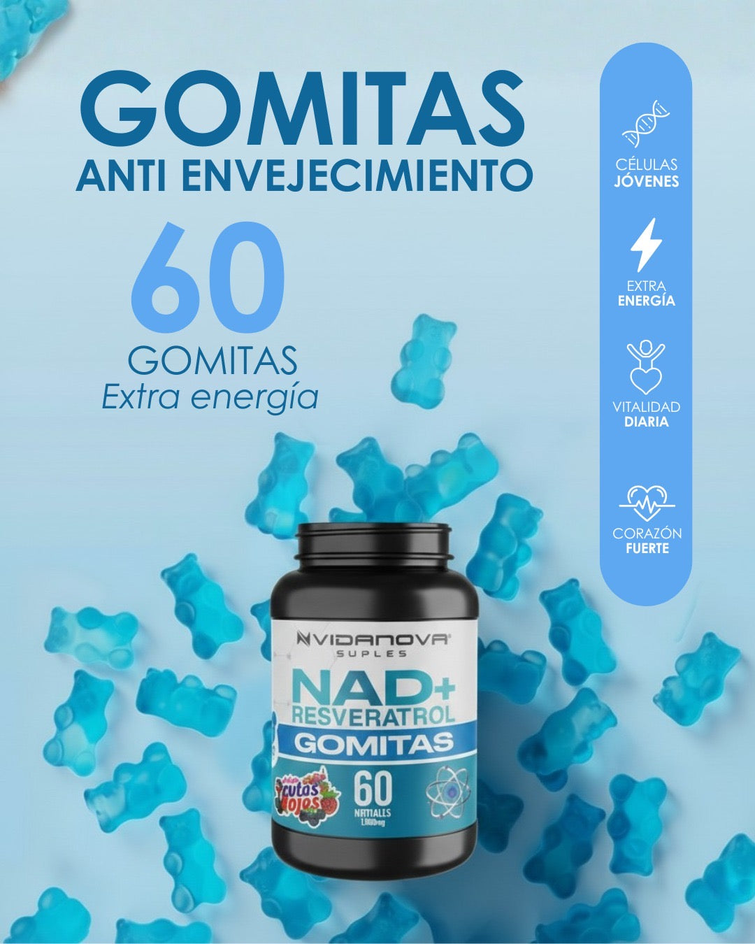 Gomitas NAD+ Resveratrol 1000 mg