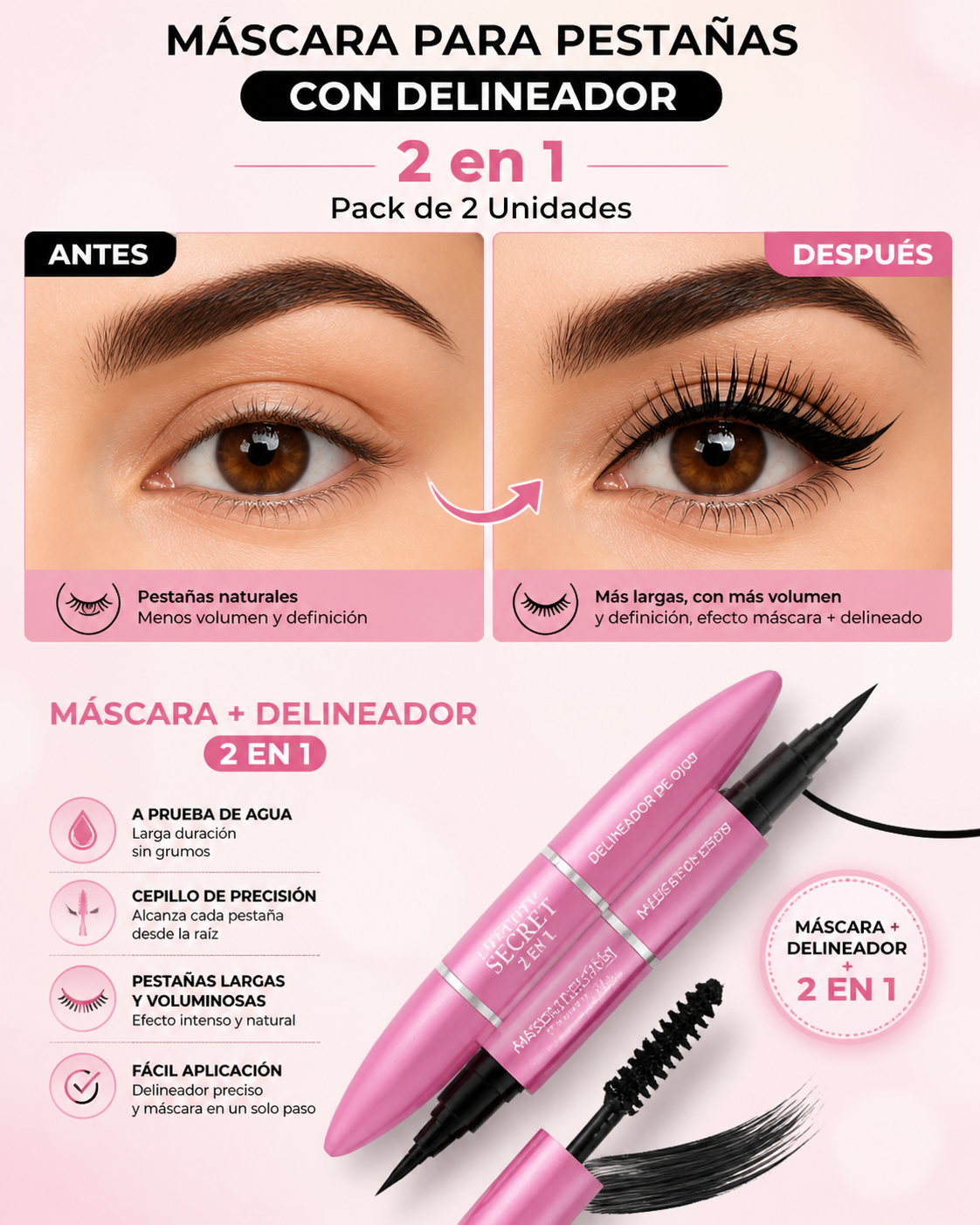 Máscara de Pestañas + Delineador 2 en 1 (Pack x2)