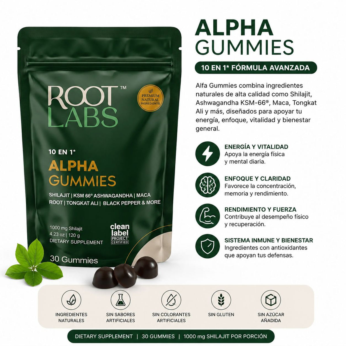 Alpha Gummies · 10 en 1 · Energía y Vitalidad (30 gomitas)