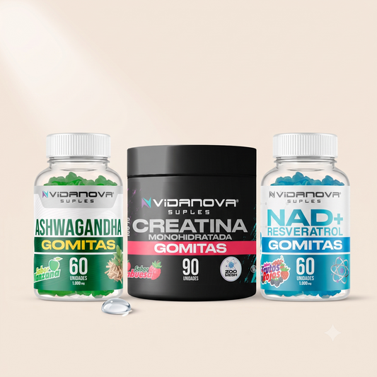 Tripack NAD+ & Ashwagandha & Creatina (Gomitas) — Energía, Calma & Fuerza