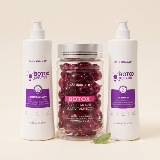 Tripack Botox Keratin — Shampoo + Acondicionador + Aceite Capilar en Cápsulas