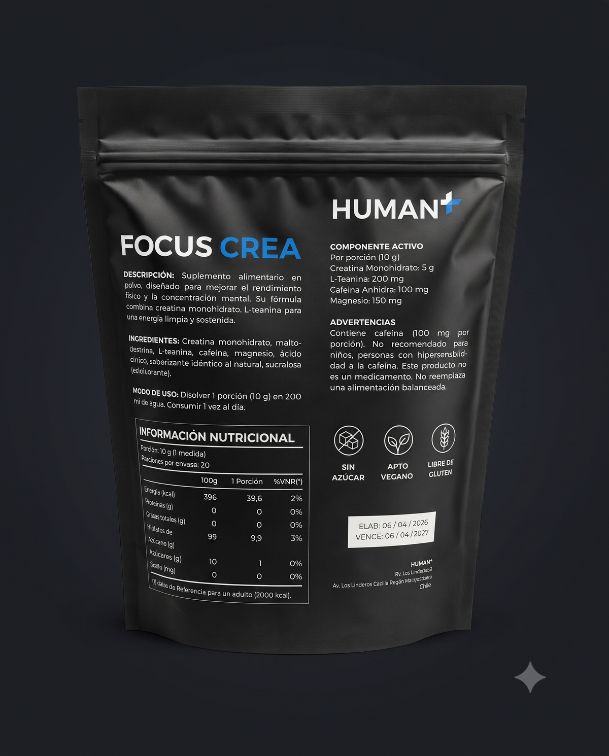 Focus Crea · Creatina + Enfoque Mental 300g · Frambuesa Azul