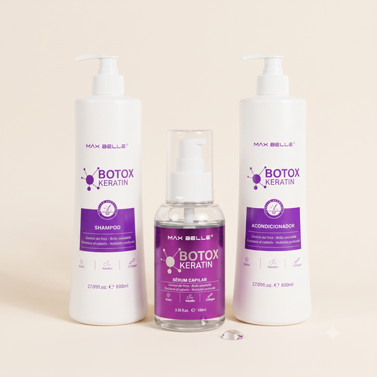 Tripack Botox Keratin — Shampoo + Acondicionador + Sérum La rutina completa del lavado al acabado