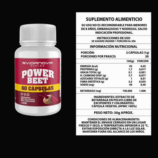 Power Beet · Betarraga · Energía & Resistencia (60 cápsulas)