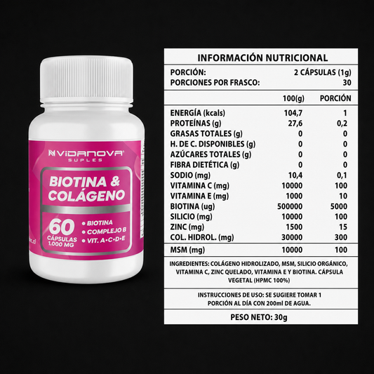 Biotina & Colágeno · Cabello, Piel y Uñas Radiantes (60 cápsulas)