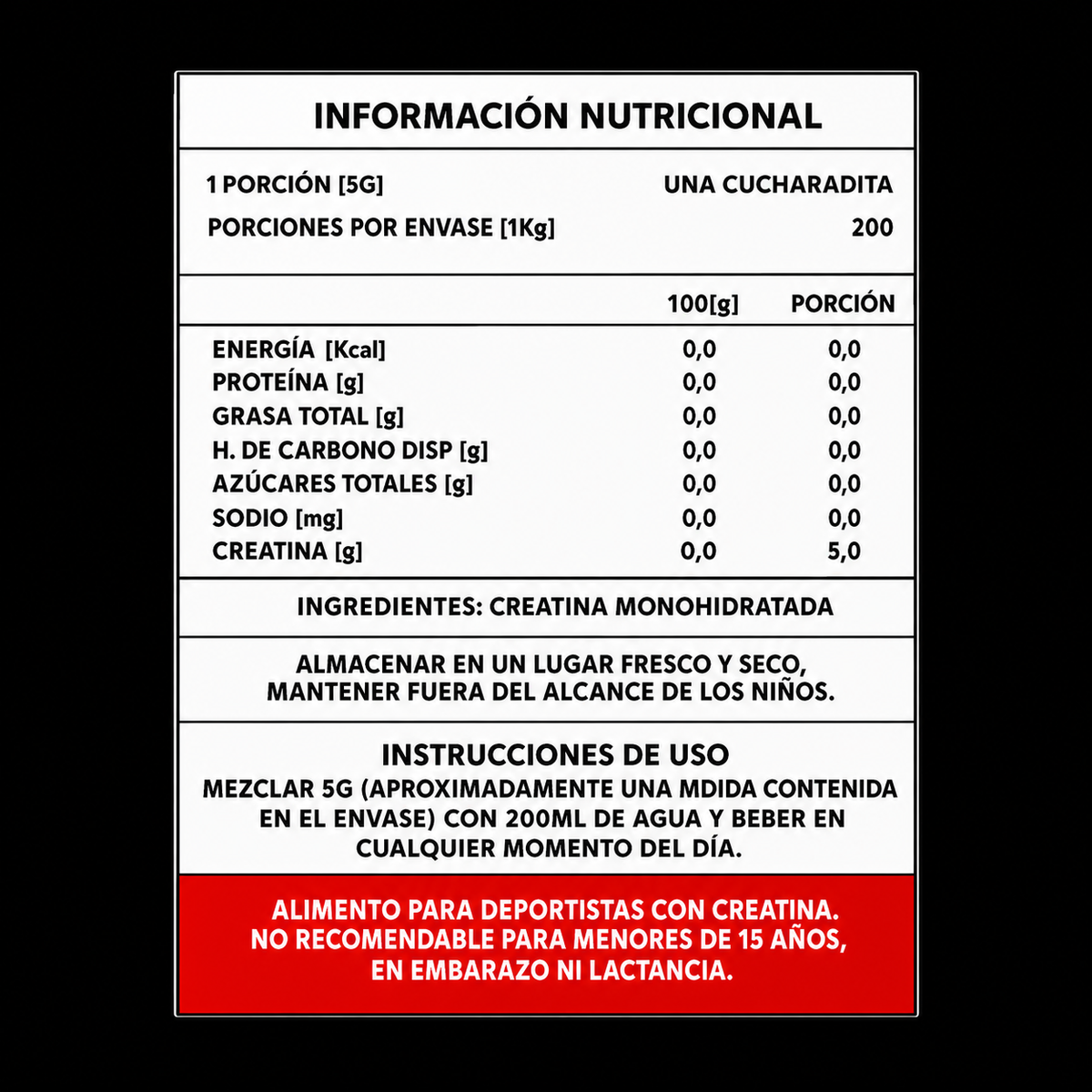 Creatina Monohidratada Micronizada 1 kg · Fuerza & Rendimiento · Envío Gratis