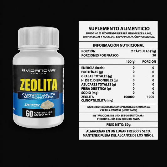 Zeolita Detox · Clinoptilolita Micronizada (60 cápsulas)