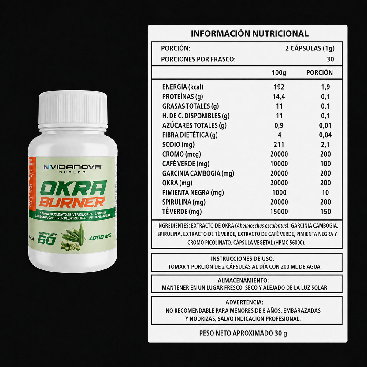 Okra Burner · Quema & Control del Apetito (60 cápsulas)